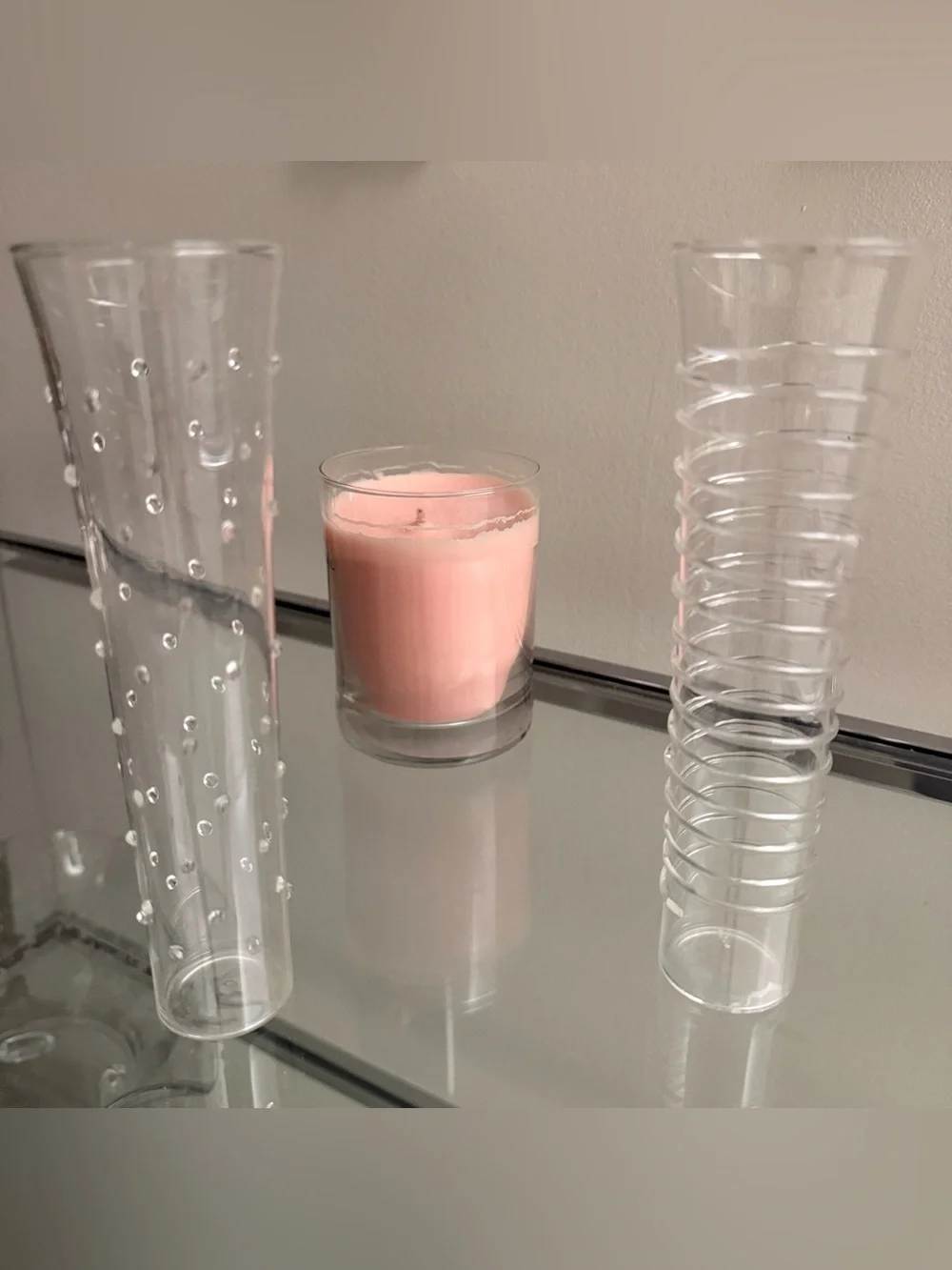 Pair of Clear Glass Vase Set of 2 | 7” Textured Bubble & Ribbed Vases | Elegant